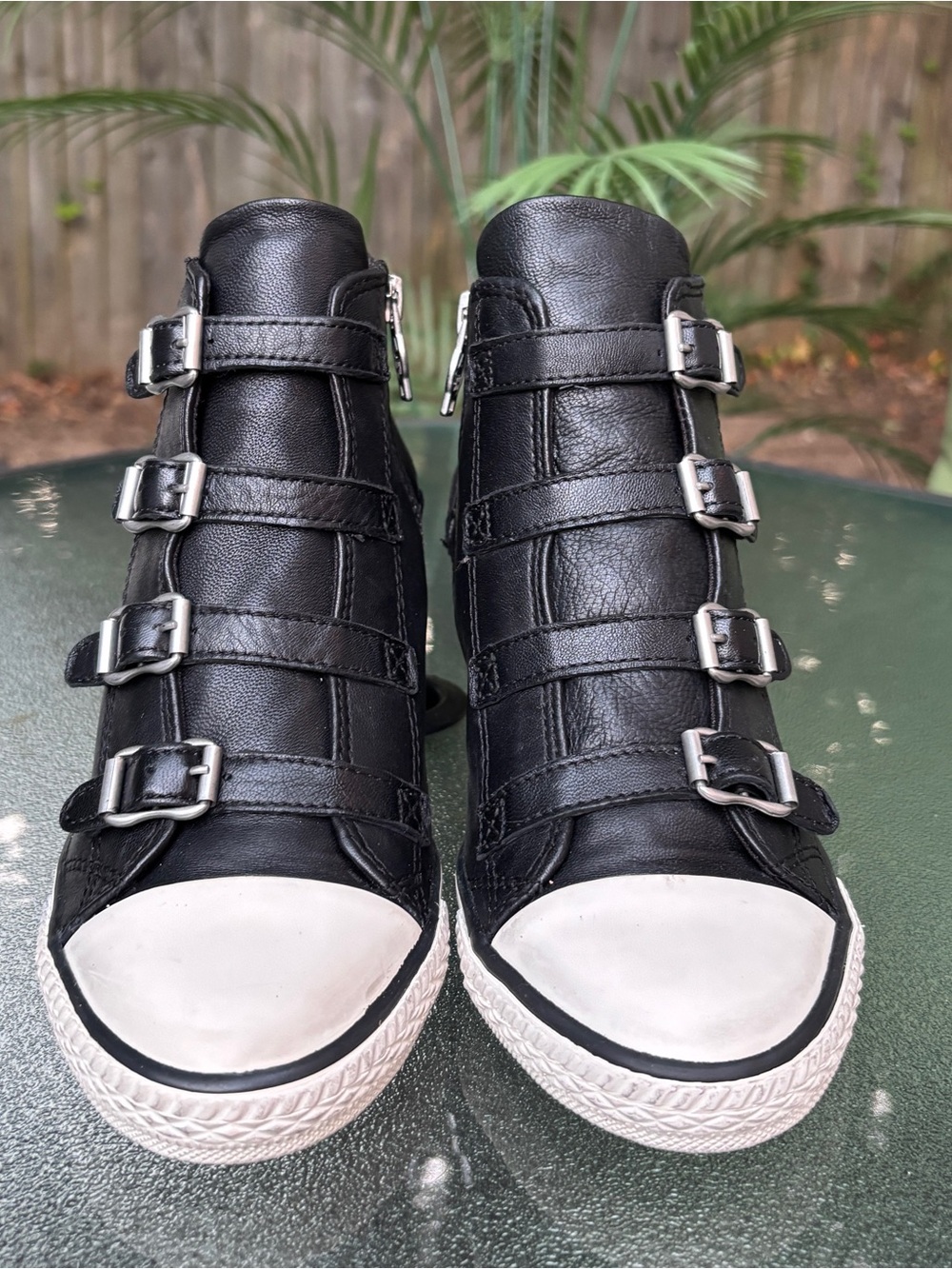 Women's ASH Black Buckle Wedge Sneakers - Size 8 1/2 (39)